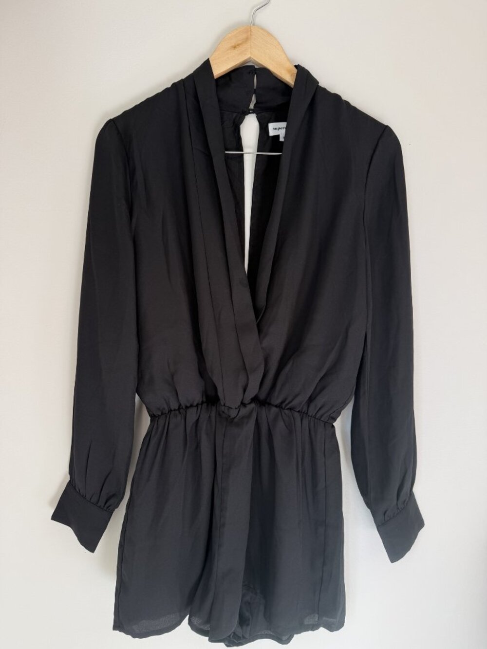 Revolve Superdown Kaycie Drape Neck Romper, Black, Size S